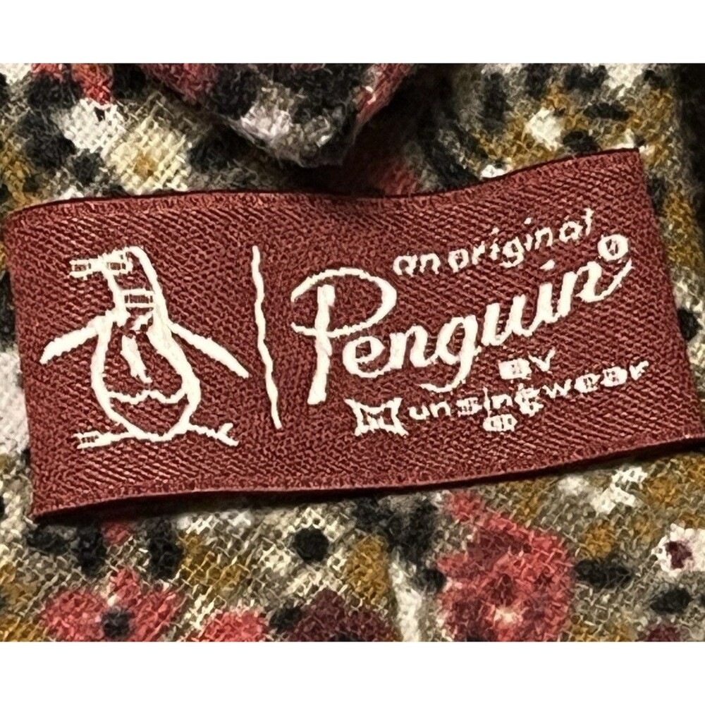 Original Penguin Floral Skinny Cotton Tie Burgundy Mauve Rust Tan - Picture 4 of 9